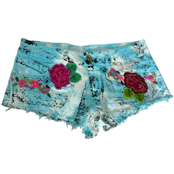 Agua Bendita Blue Floral Shorts Size 8 - Picture 1 of 13